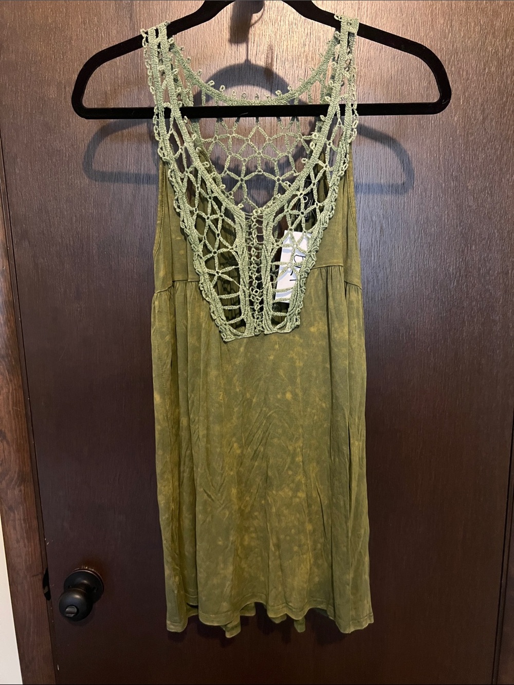 POL Olive Green Crocheted Back Tank Top